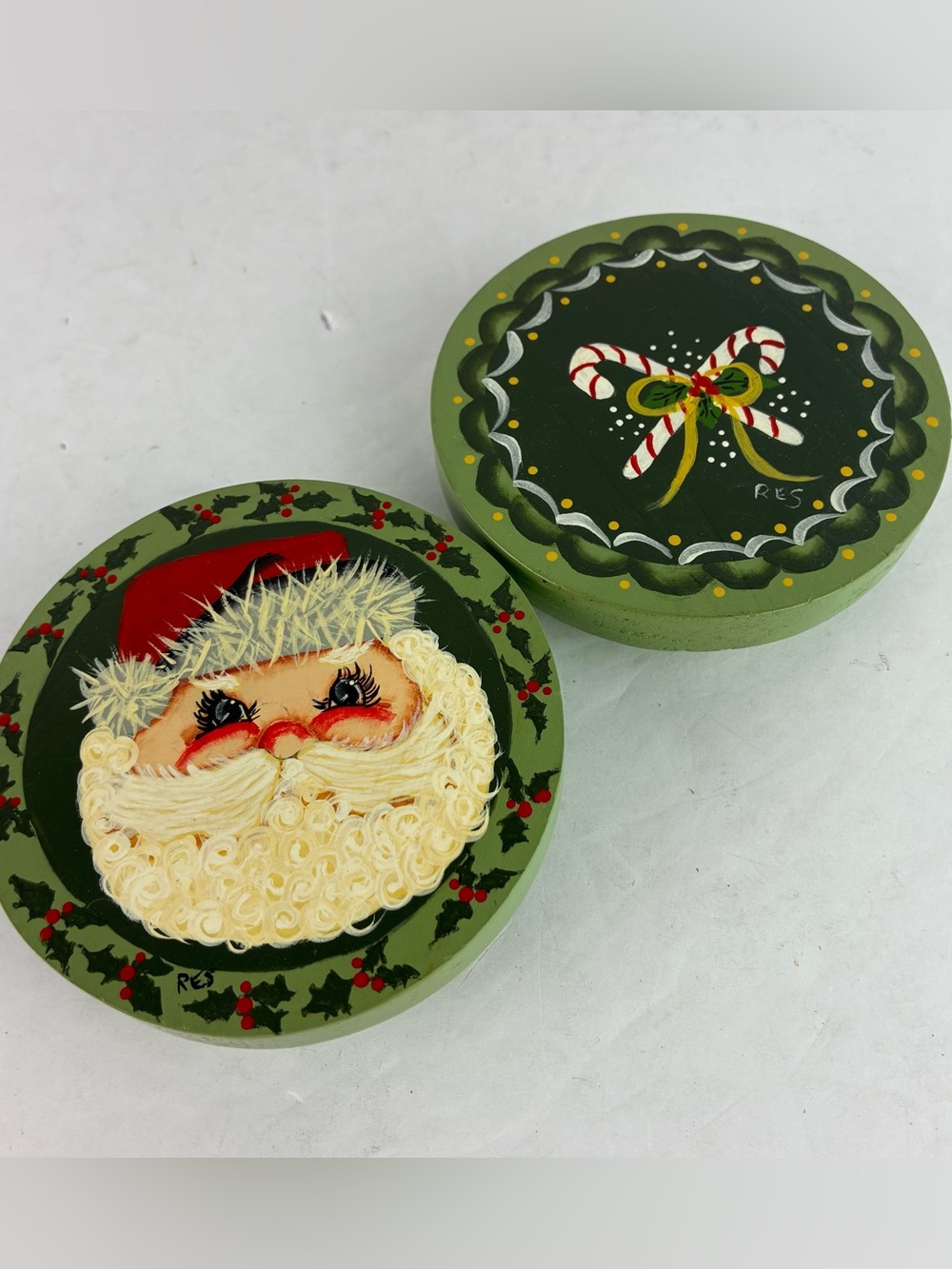 Hand Crafted Hand Painted Wooden Jar Lids Set of 2